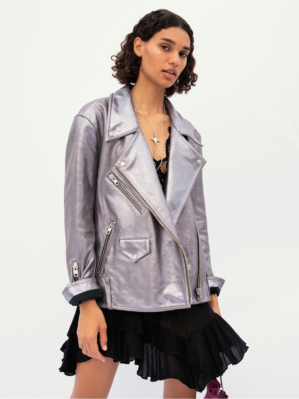 Free People x We The Free Jealousy Metallic Leather Moto Biker Jacket $698